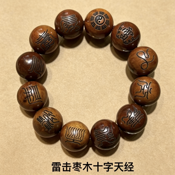 天然雷击枣木-雕刻九字真言-十字天经-十二密符-讳字多款